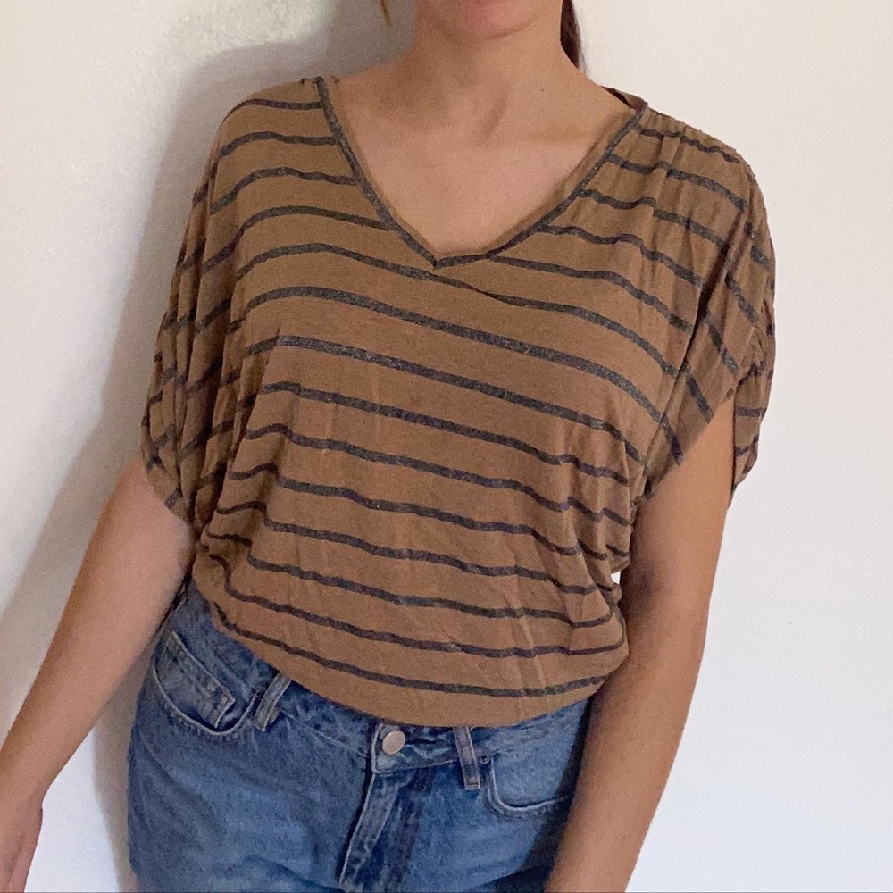 Brown Striped Shirt w/ Sleeve Detail